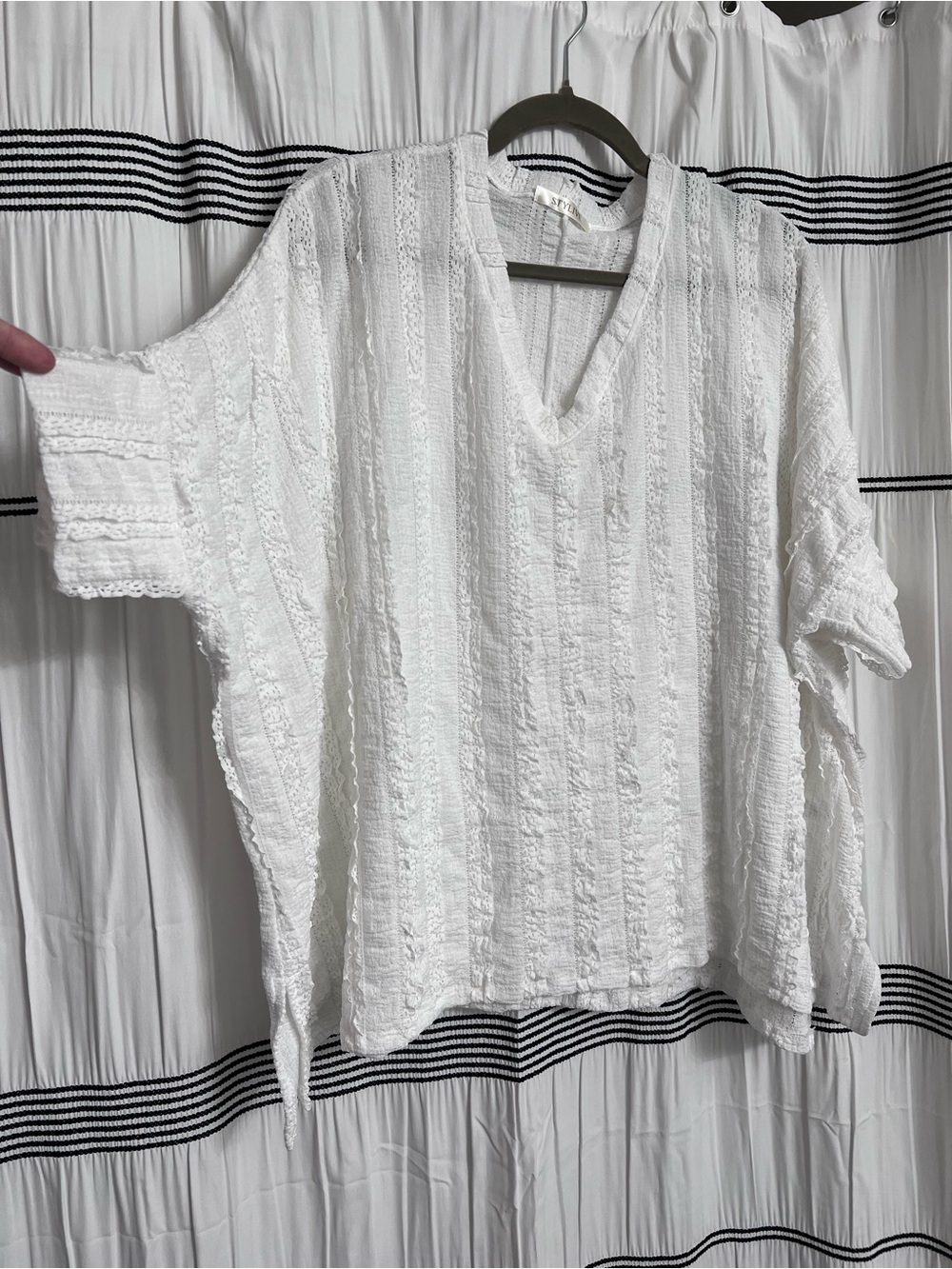 White Textured V-Neck Blouse
